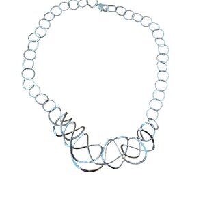 Handmade Modernist Dimensional Silver Circle Link Necklace